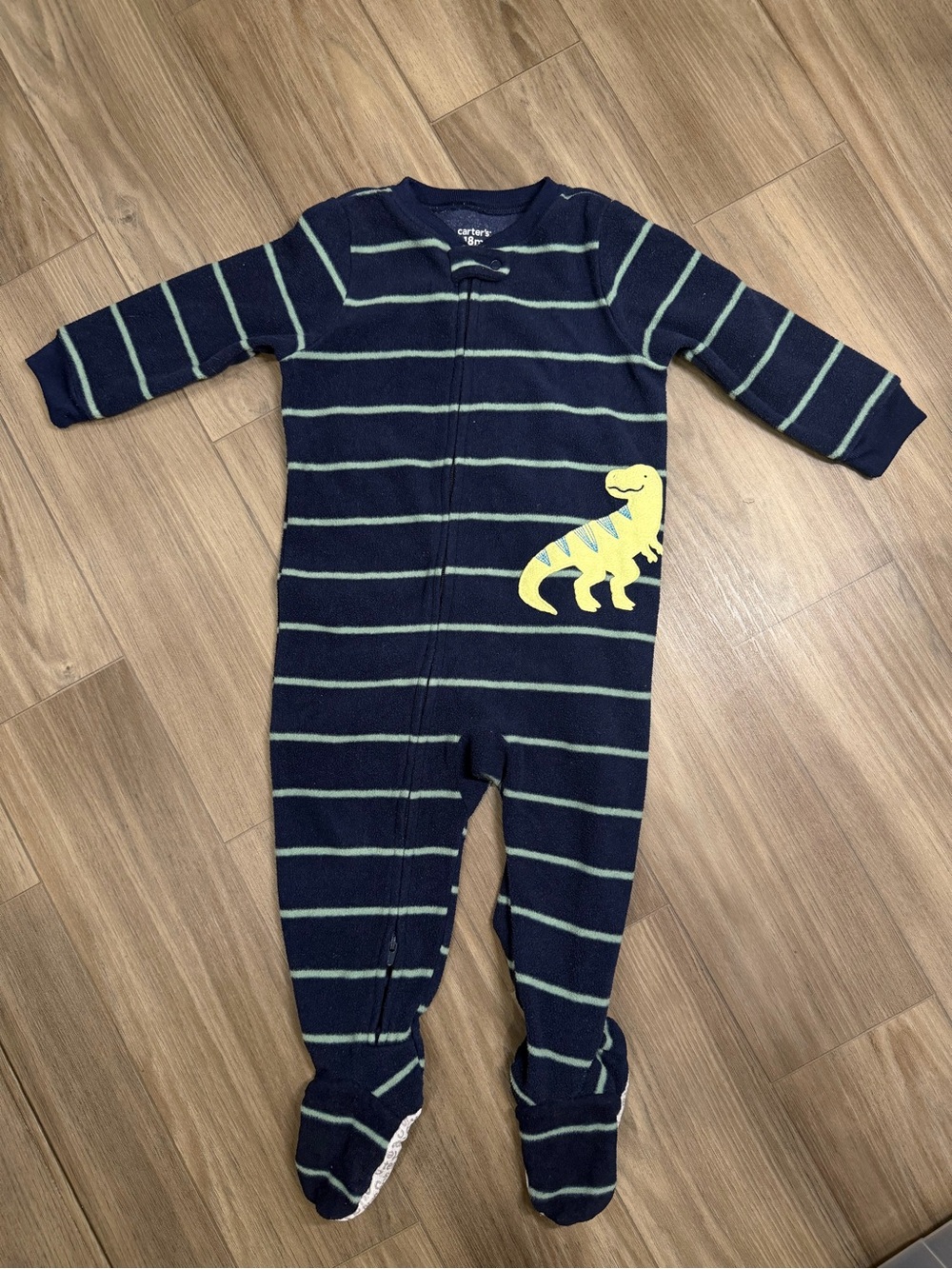 Carter's Navy Stripe Footed One-Piece with Yellow Dino